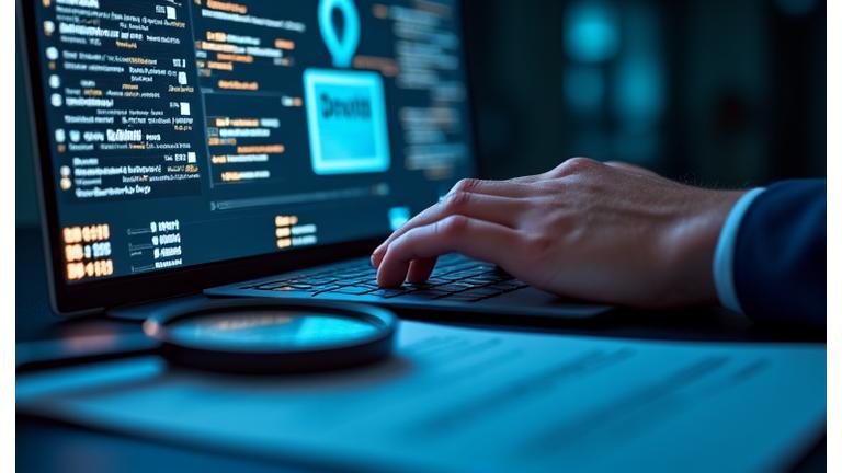 A diverse team of professionals collaboratively analyzing digital reports and screens, symbolizing advanced background checks and data security.